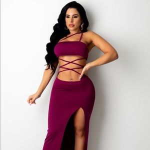 Wine color skirt set
